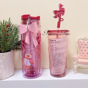 Starbucks 2025 Holiday pink Bow Glasses and  tumbler